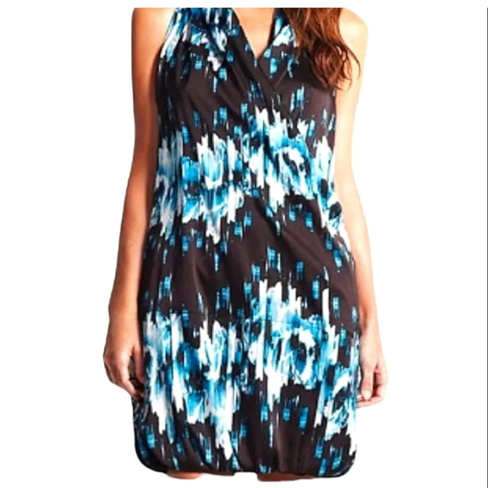 Derek Lam blue and black bubble hem with faux wrap mini dress. Size M